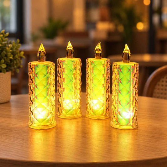 Crystal Style Flameless Led Pillar Candles For Festive Home Decor (4 Pc Set)