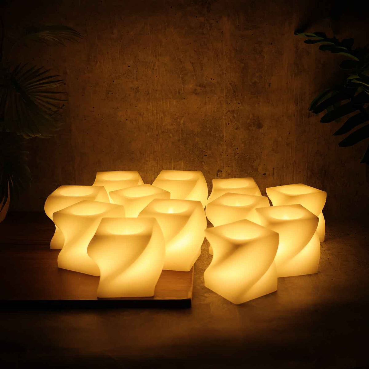 Set Of 12 Led Flameless Decorative Candles  Square Shape Tealight Lamps