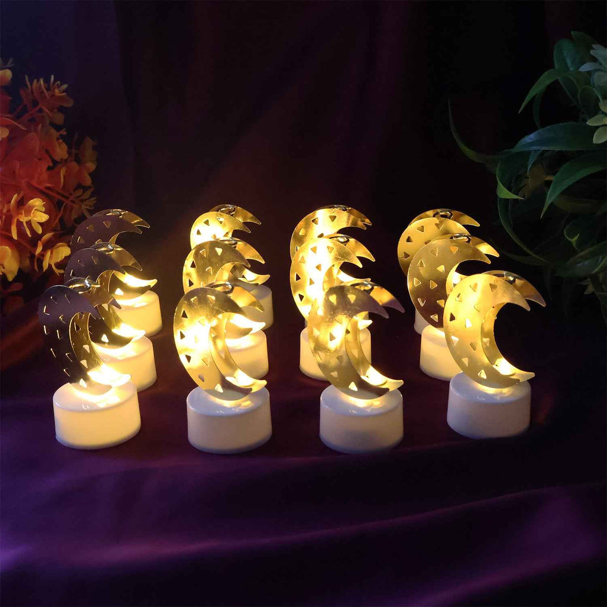 Decorative Moon Shaped Flameless Led Candles (12 Pc)