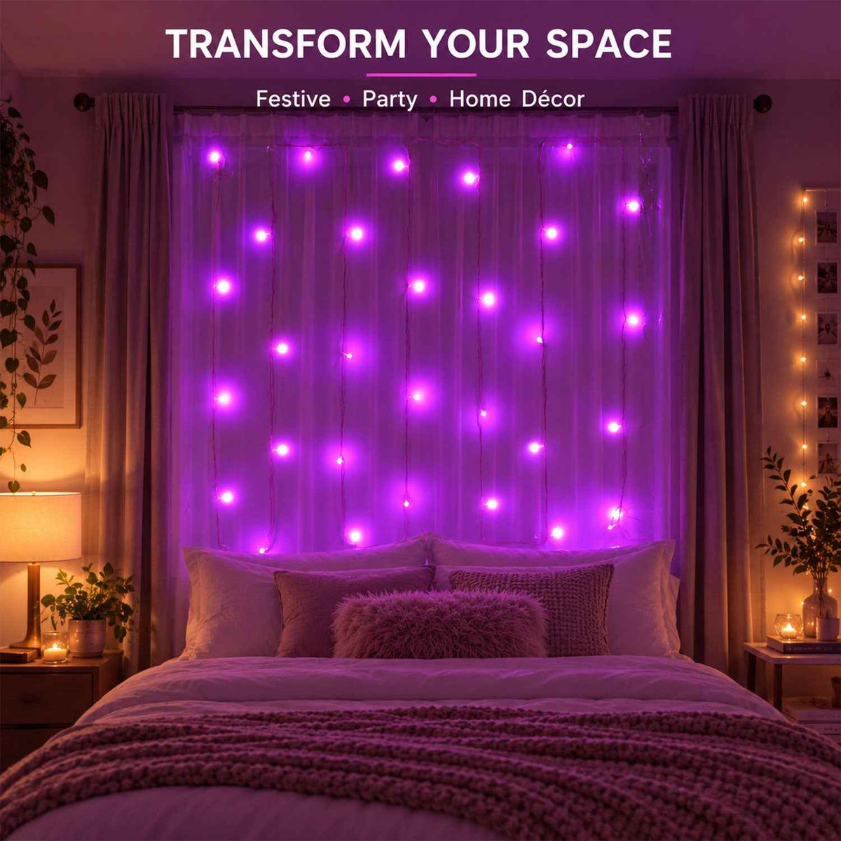 Pink Wire Led Curtain String Lights For Festival And Party Decor (10 Mtr)