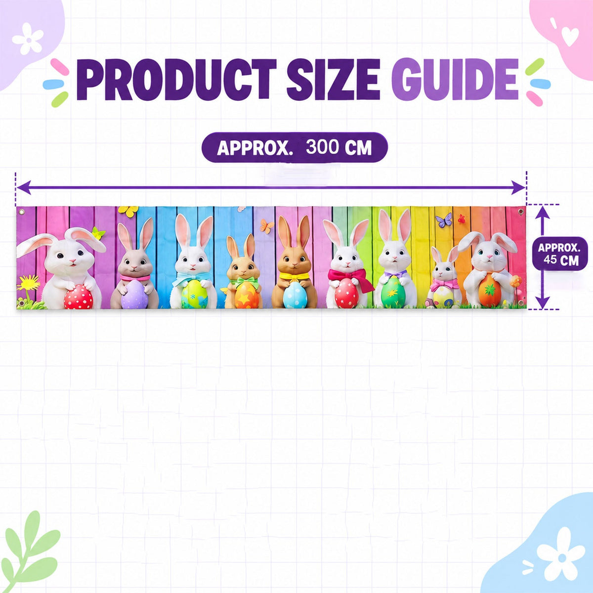 Easter Bunny And Egg Backdrop Curtain For Party Wall And Photo Decor (300x45 Cm)