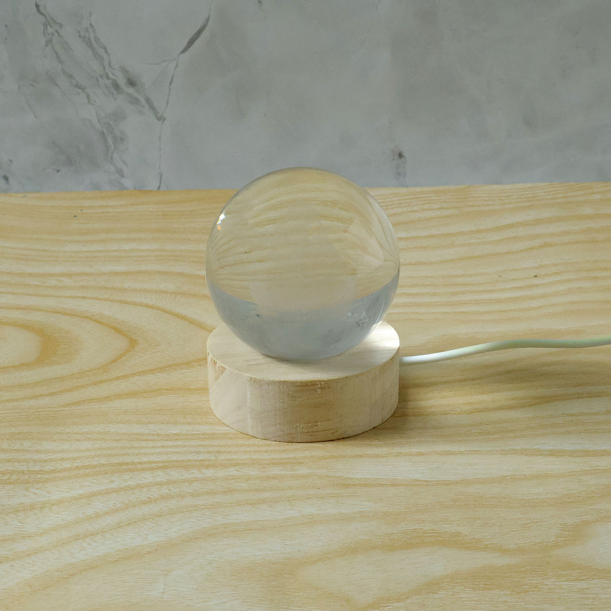 3d Crystal Lakshmi Ball Led Night Lamp With Wooden Base