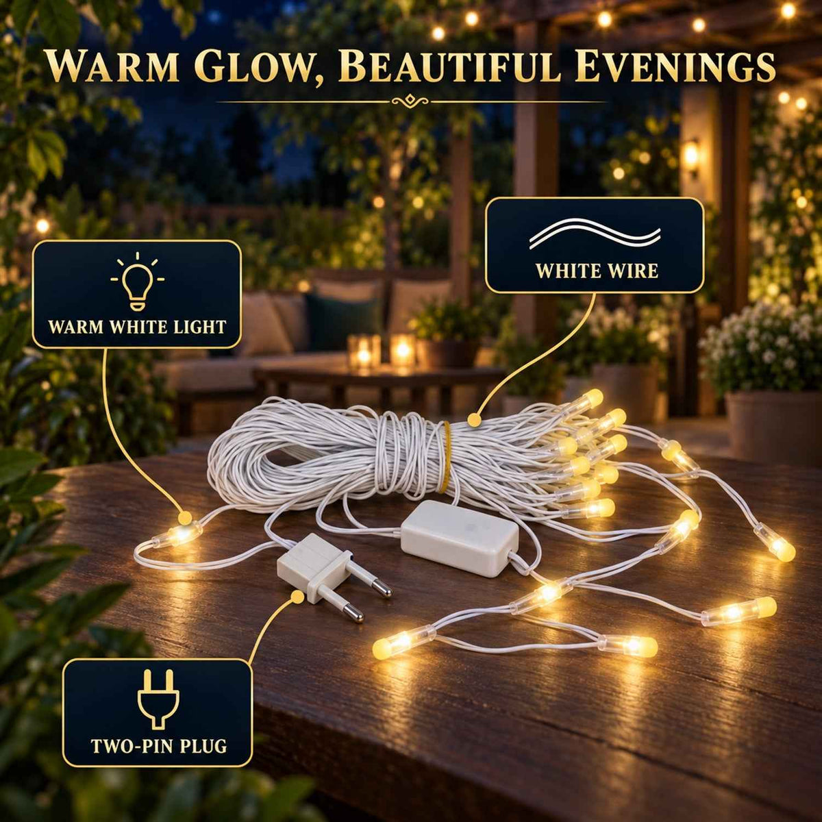 Warm White Decorative Led String Light With Two Pin Plug (1 Pc Approx. 10 Mtr)