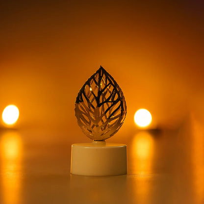 Decorative Golden Leaf Shaped Flameless Led Candles (4 Pc)