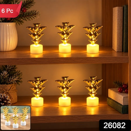 Golden Tree Flameless Led Tealight Candles For Festive Home Decor (6 Pc Set)