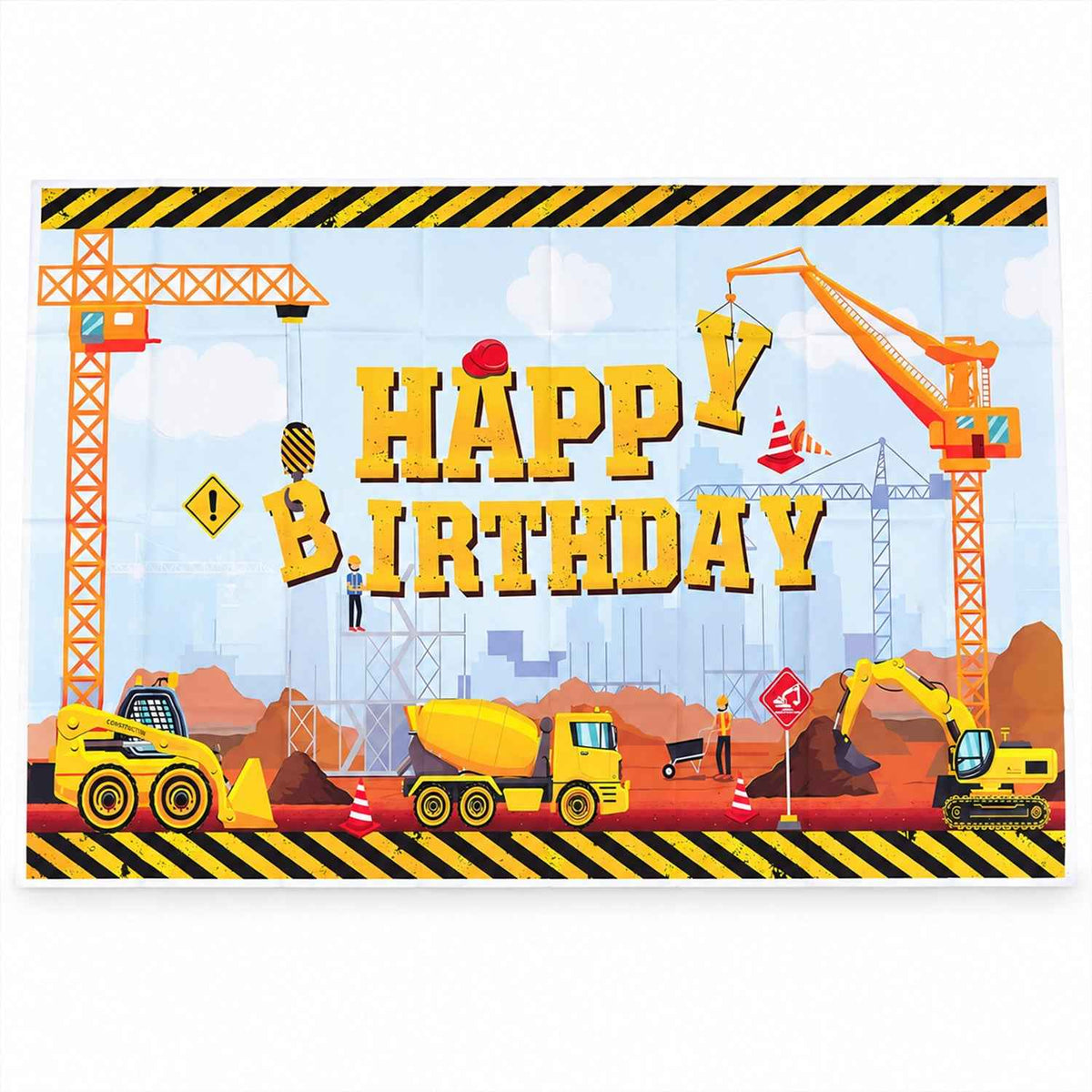 Construction Theme Happy Birthday Backdrop Curtain For Kids Parties (150x100 Cm)