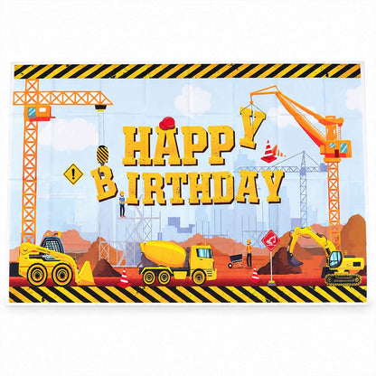 Construction Theme Happy Birthday Backdrop Curtain For Kids Parties (150x100 Cm)