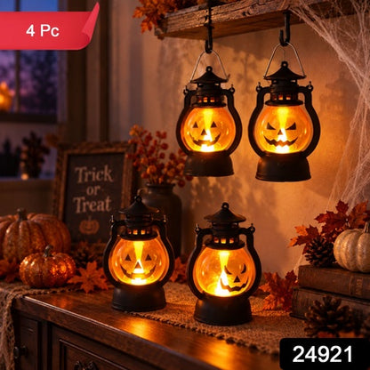 Mini Hanging Halloween Pumpkin Led Lantern Candles (4 Pc Set)