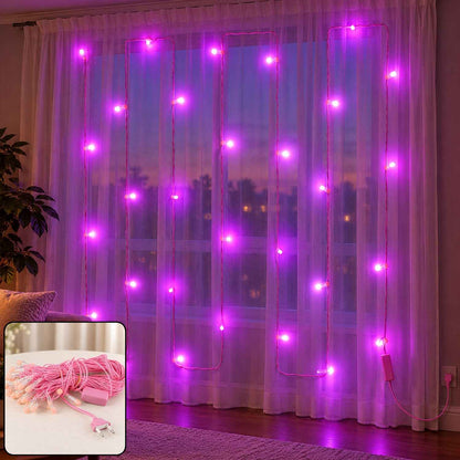 Pink Wire Led Curtain String Lights For Festival And Party Decor (10 Mtr)