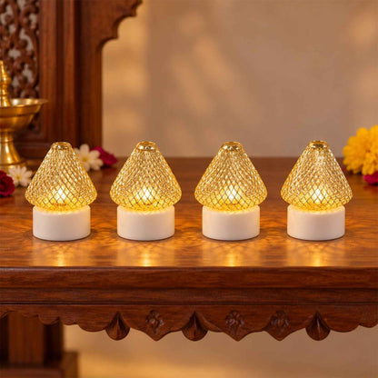Antique Style Golden Led Tealight Lamps For Festive Table Decoration (4 Pc Set)