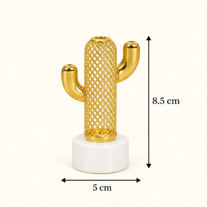Gold Tone Cactus Flameless Led Candle Lights For Tabletop Decor (3 Pc Set)