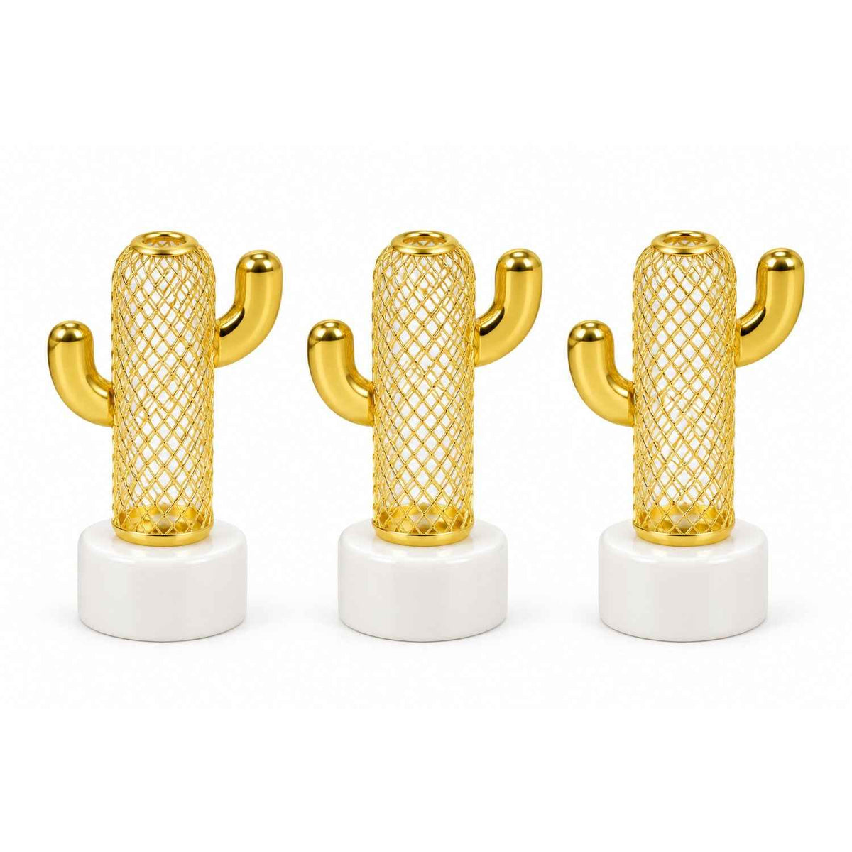 Gold Tone Cactus Flameless Led Candle Lights For Tabletop Decor (3 Pc Set)