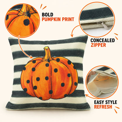Pumpkin Print Woven Fabric Pillow Cover With Hidden Zipper (1 Pc 44 X 44 Cm)