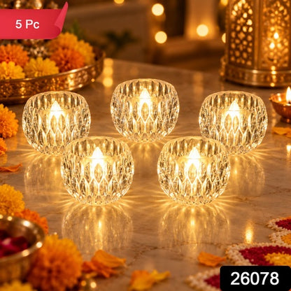 Crystal Style Led Decorative Candles For Festive Tabletop Decor (5 Pc Set)