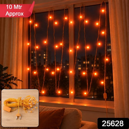 Orange Led Curtain String Lights For Festival And Party Decor (10 Mtr)