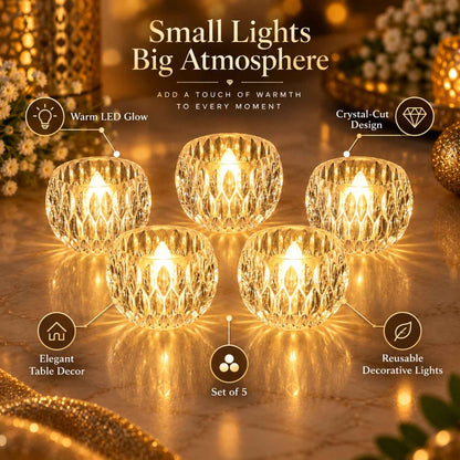 Crystal Style Led Decorative Candles For Festive Tabletop Decor (5 Pc Set)